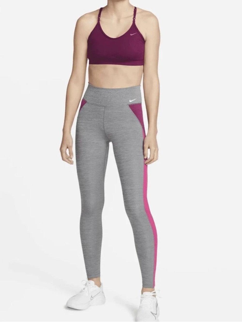 Nike One Women's Mid-Rise Colour-Block Leggings DM7270-068 Grey Size M